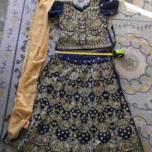 Blue and Gold Embroidered Traditional Outfit